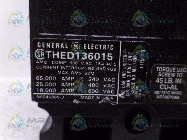 GENERAL ELECTRIC THED136015 CIRCUIT BREAKER *NEW NO BOX*