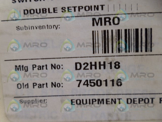 BARKSDALE D2HH18SS PRESSURE/VACUUM ACTUATED SWITCH *NEW IN BOX*