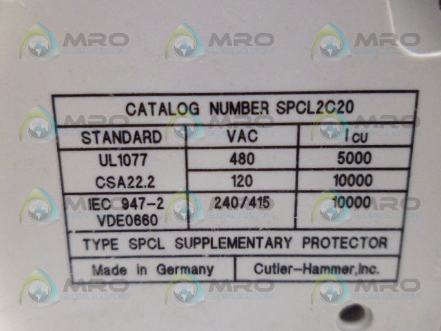 CUTLER HAMMER SPCL2C20 CIRCUIT BREAKER *NEW NO BOX*