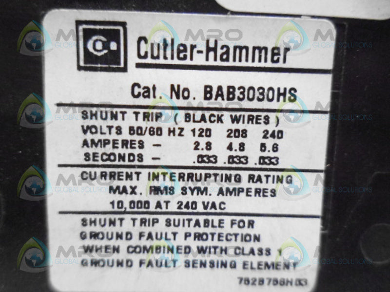 CUTLER HAMMER BAB3030HS CIRCUIT BREAKER *NEW NO BOX*