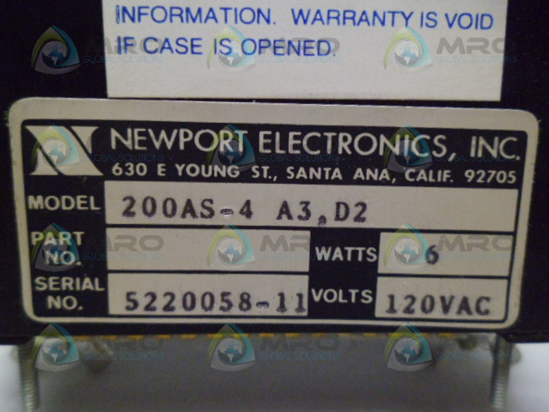 NEWPORT 200AS-4 A3 D2 VDC METER *USED*