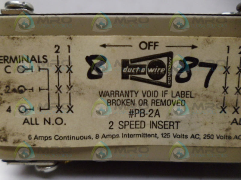 DUCT-O-WIRE PB-2A 2 SPEED PUSH BUTTON (AS PICTURED) *USED*