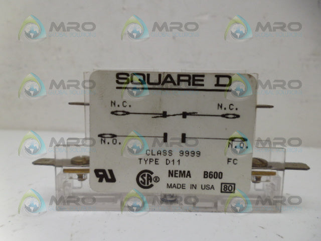 SQUARE D 9999D11 AUXILIARY CONTACT *USED*