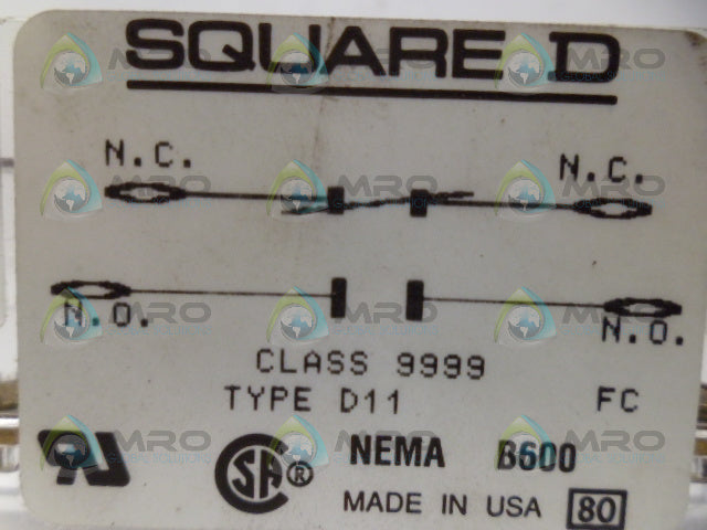 SQUARE D 9999D11 AUXILIARY CONTACT *USED*