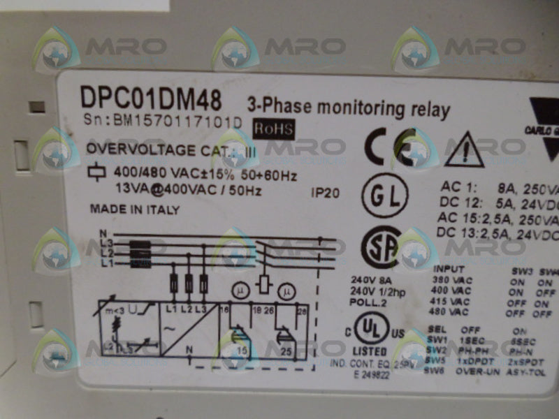 CARLO GAVAZZI DPC01DM48 3-PHASE MONITORING RELAY UNMP