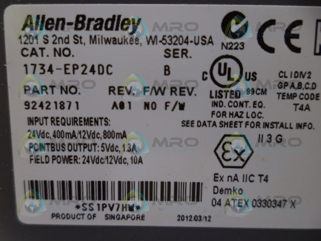 ALLEN BRADLEY 1734-EP24DC SER. B EXTENSION POWER MODULE *USED*