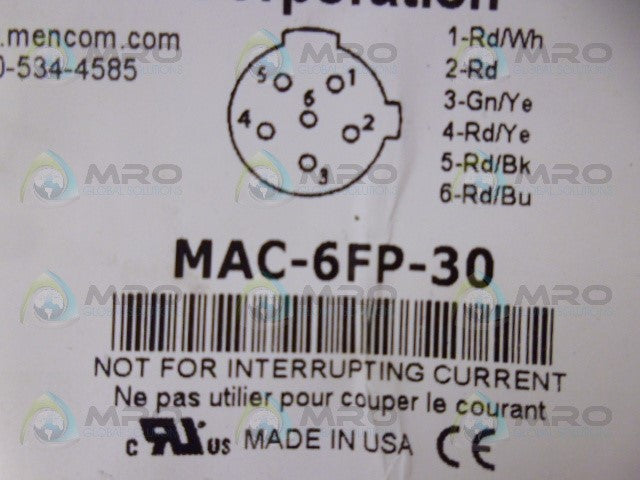 MENCOM MAC-6FP-30 CORDSET *NEW IN ORIGINAL PACKAGE*