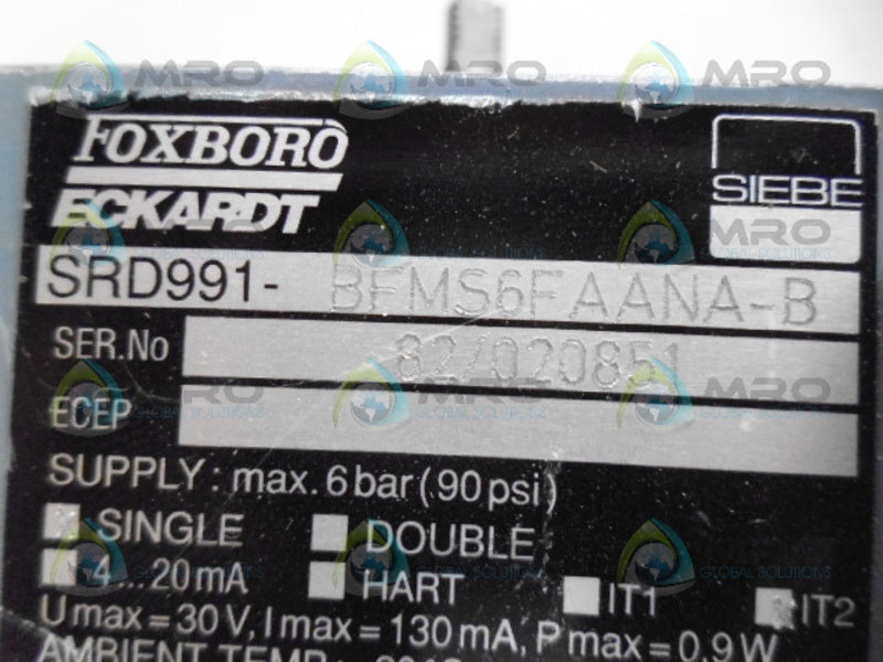 FOXBORO SRD991-BFMS6FAANA-B POSITIONER  UNMP