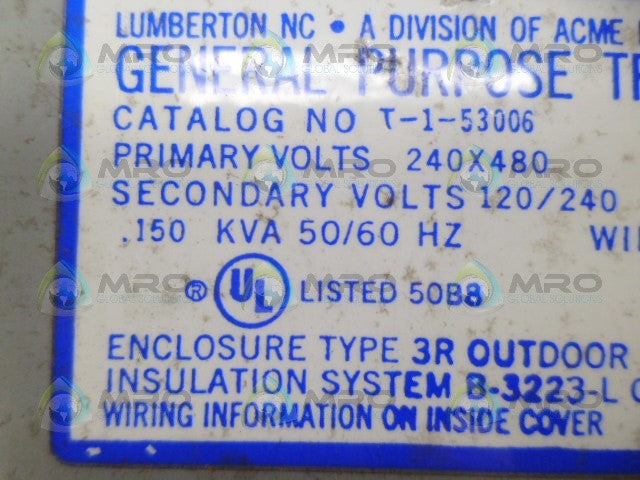 ACME T-1-53006 TRANSFORMER *USED*