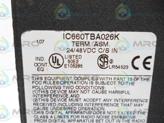 GE FANUC IC660TBA026K TERMINAL ASSEMBLY *USED*