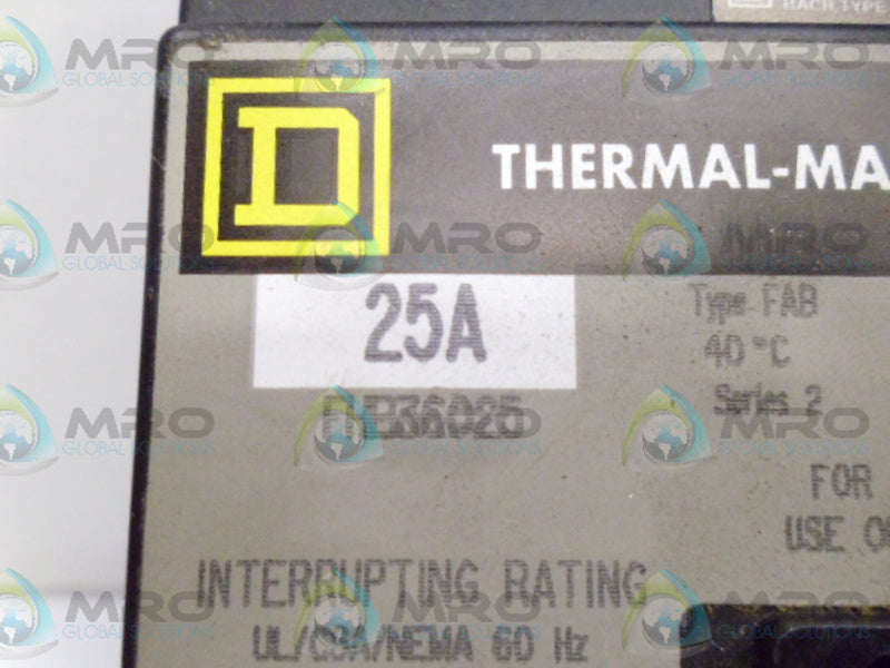 SQUARE D FHB36025 CIRCUIT BREAKER *USED*