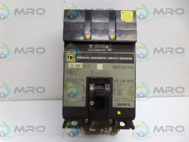 SQUARE D FA36015 CIRCUIT BREAKER 15A (GREY) *USED*