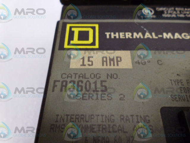 SQUARE D FA36015 CIRCUIT BREAKER 15A (GREY) *USED*