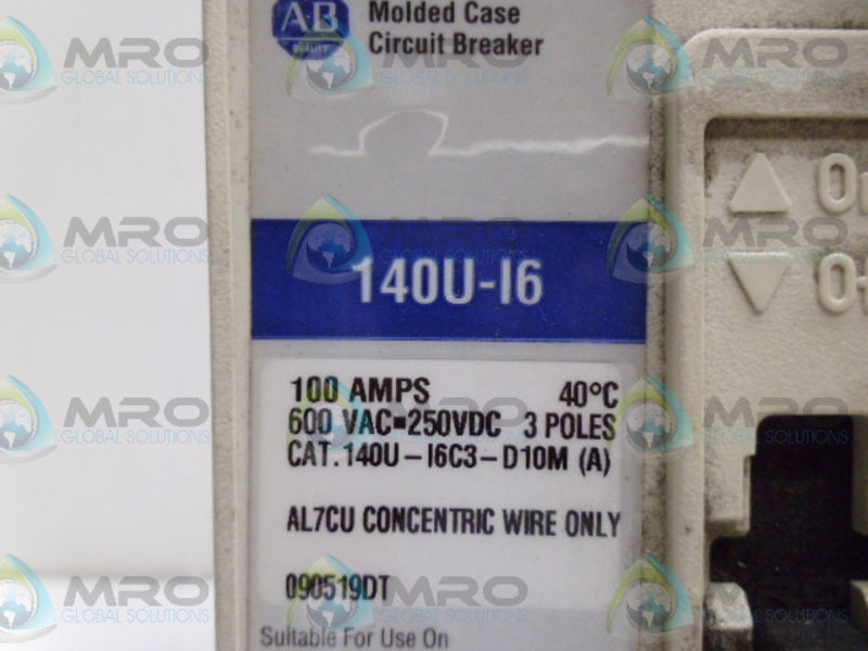 ALLEN BRADLEY 140U-I6C3-D10M SER. A CIRCUIT BREAKER *USED*