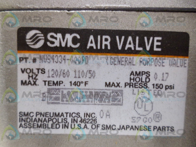 SMC NVS4334-0009D AIR VALVE *USED*