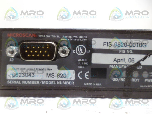 MICROSCAN MS-820 BARCODE SCANNER *NEW NO BOX*