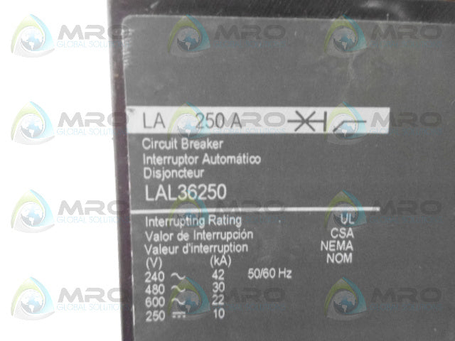 SQUARE D LAL36250 CIRCUIT BREAKER (GREEN FACE) *USED*