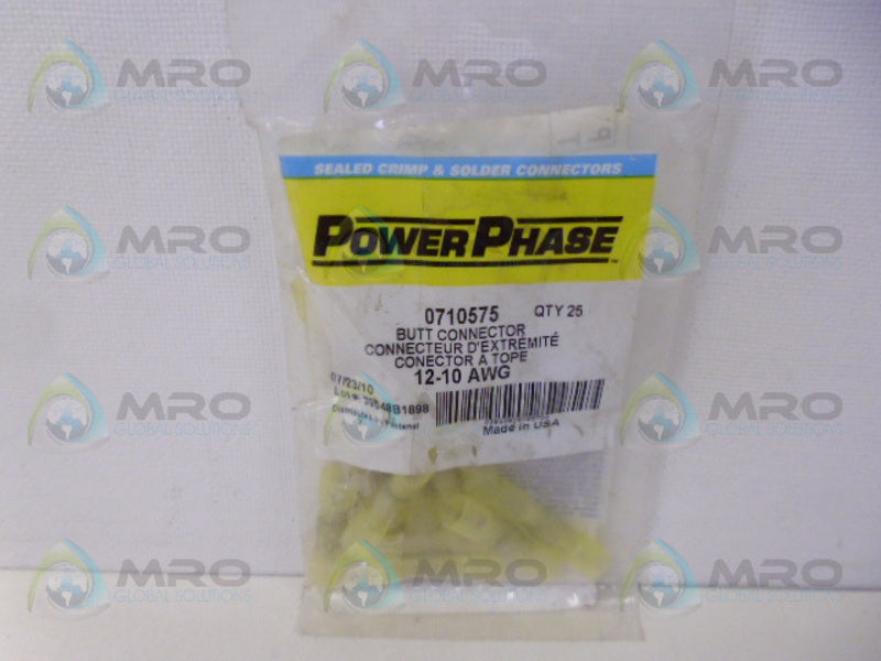 POWER PHASE 0710575 BUTT CONNECTOR (PACKAGE OF 25) * NEW IN ORGINAL PACKAGE *