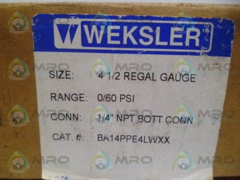 WEKSLER BA14PPE4LWXX GAUGE 60PSI *NEW IN BOX*
