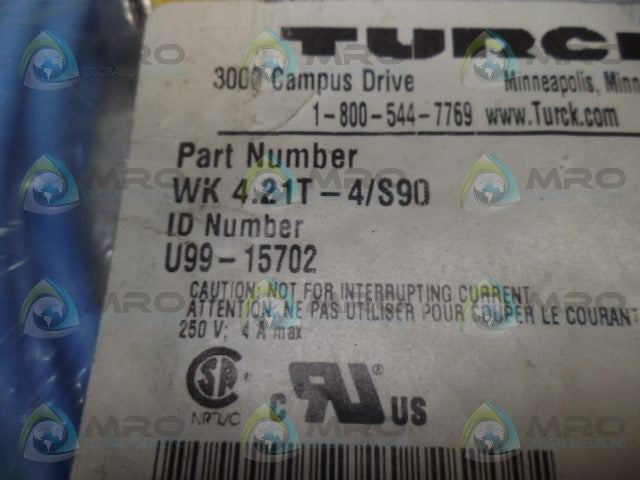 TURCK WK4.21T-4/S90 MOLDED CORDSET *NEW IN FACTORY BAG*