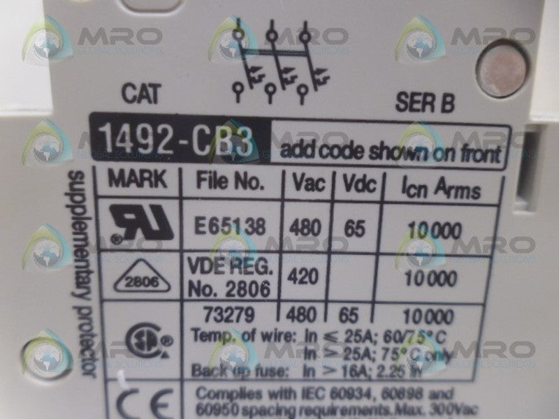 ALLEN BRADLEY 1492-CB3G100 SER. B CIRCUIT BREAKER  UNMP