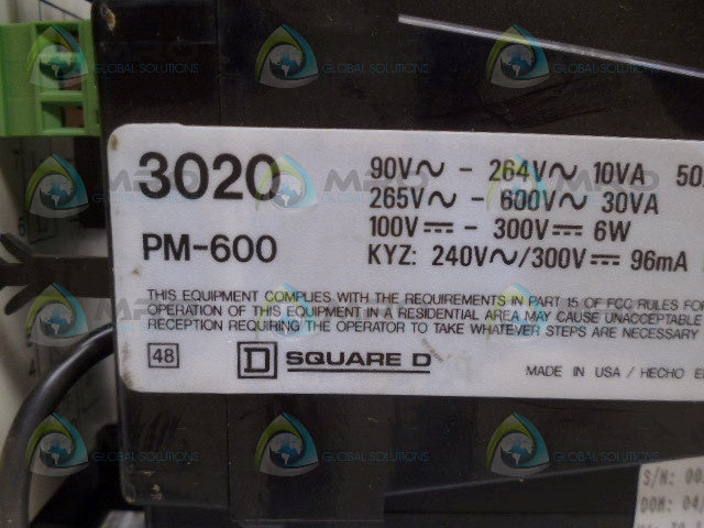 SQUARE D 3020PM-600 POWER METER *USED*
