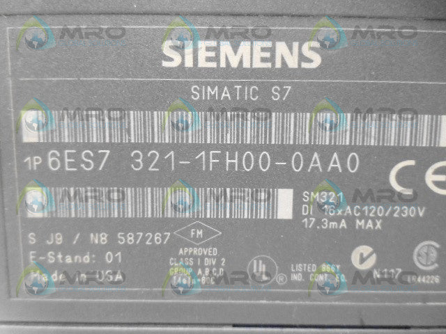 SIEMENS SIMATIC S7 6ES7321-1FH00-0AA0 DIGITAL INPUT MODULE *USED*