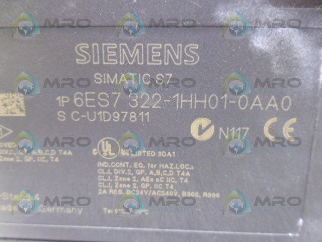 SIEMENS 6ES7322-1HH01-0AA0 (AS PICTURED) *USED*