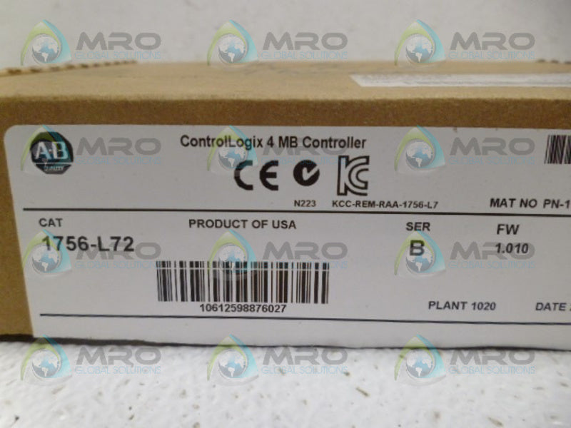 ALLEN BRADLEY 1756-L72 SER. B F/W 1.010 CONTROLLER *NEW IN BOX*
