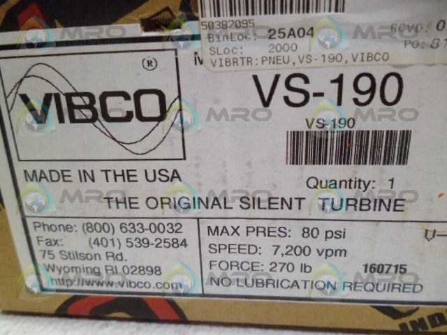 VIBCO VS-190 SILENT TURBINE *NEW IN BOX*