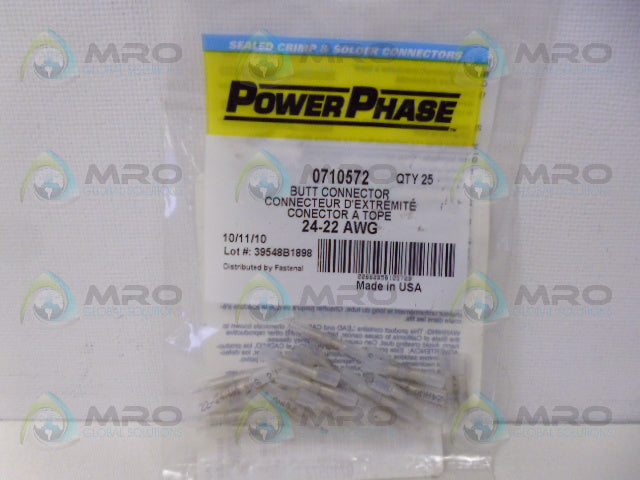 POWER PHASE 0710572 BUTT CONNECTOR (PACKAGE OF 25) *NEW IN ORIGINAL PACKAGE*