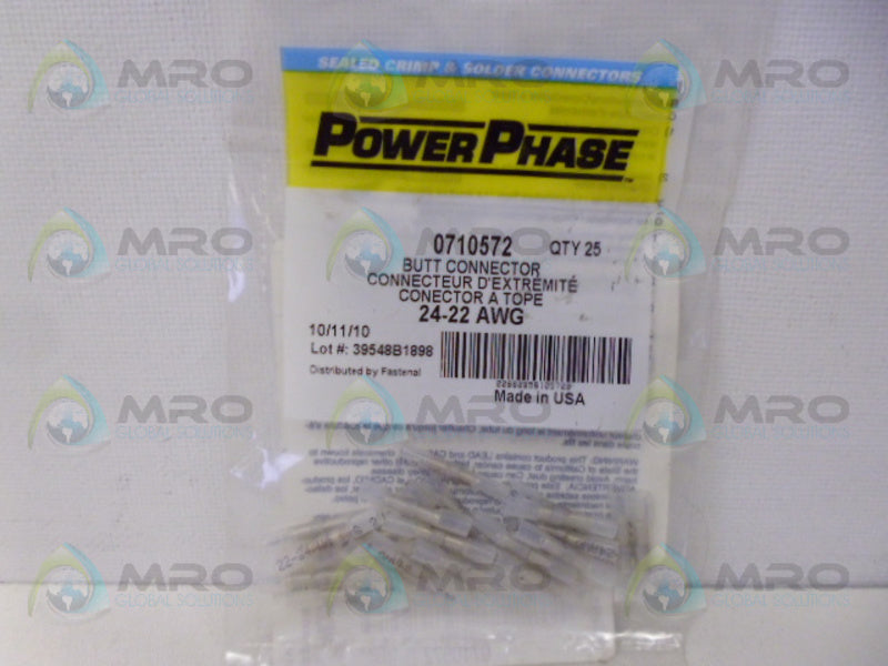 POWER PHASE 0710572 BUTT CONNECTOR (PACKAGE OF 25) * NEW IN ORIGINAL PACKAGE *