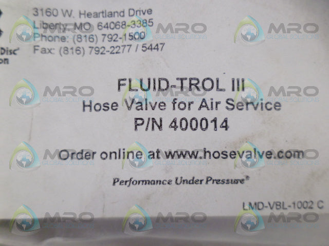 CONTINENTAL 400014 HOSE VALVE *NEW IN FACTORY BAG*