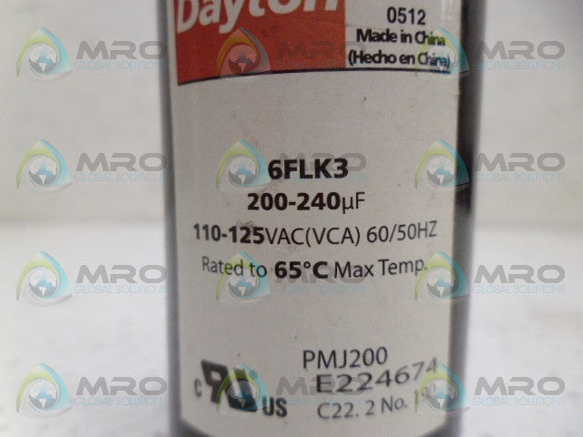 DAYTON 6FLK3 MOTOR STARTER CAPACITOR *USED*