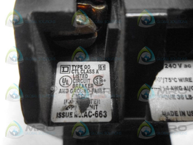SQUARE D QO215 2P 15A CIRCUIT BREAKER *USED*