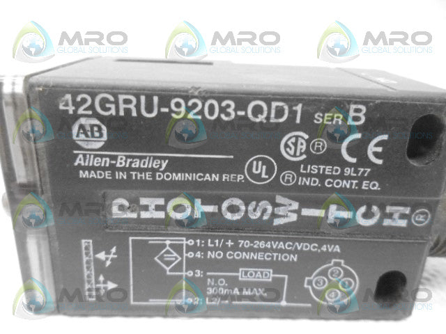 ALLEN BRADLEY 42GRU-9203-QD1 SER. B PHOTOELECTRIC SENSOR *USED*