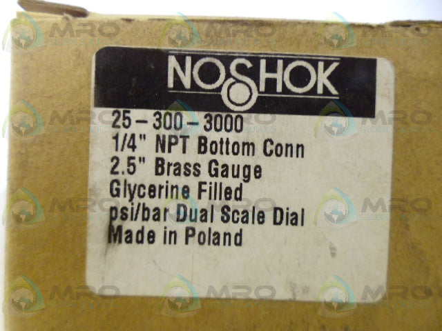 NOSHOK 25-300-3000 PRESSURE GUAGE 3000PSI *NEW IN BOX*