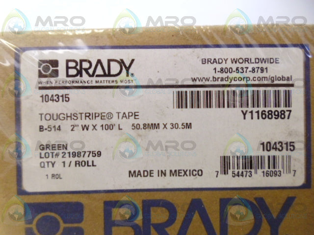 BRADY 104315 GREEN NONABRASIVE FLOOR MARKING TAPE 100' *FACTORY SEALED*