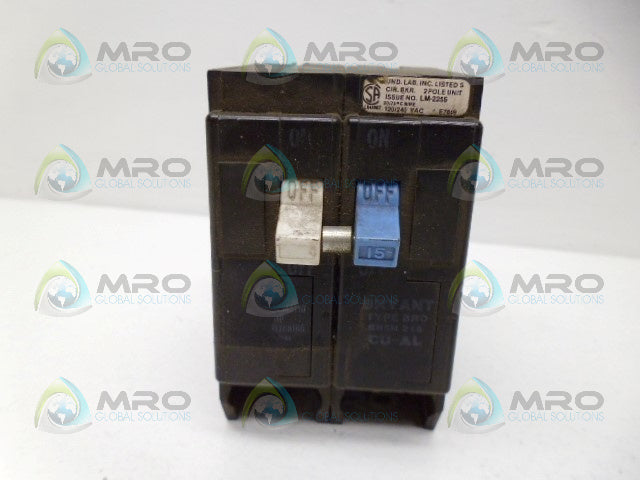 BRYANT BRSN215 2P 15A CIRCUIT BREAKER *USED*