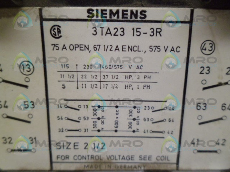SIEMENS 3TA2315-3R CONTACTOR UNMP