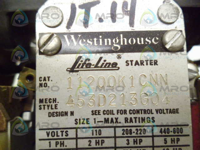 WESTINGHOUSE 11200K1CNN LIFE LINE STARTER *USED*