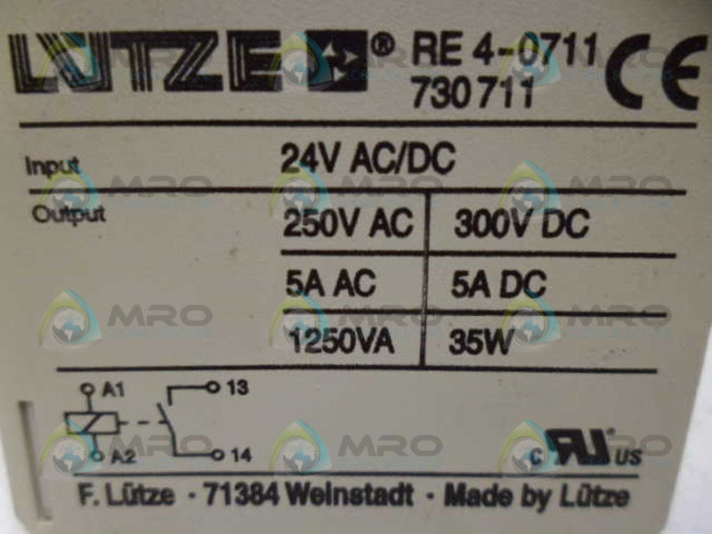 LUTZE RE4-0711 RELAY *USED*