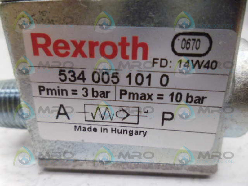 REXROTH 5340051010 PNEUMATIC PILOT CHECK VALVE *USED*