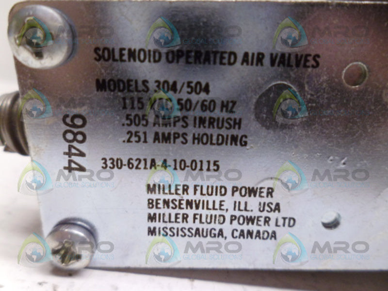 MILLER 304/504 330-621A-4-10-015 SOLENOID AIR VALVE *NEW NO BOX*
