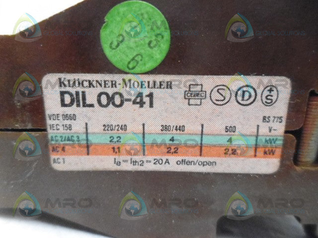 KLOCKNER MOELLER DIL00-41 CONTACTOR *USED*