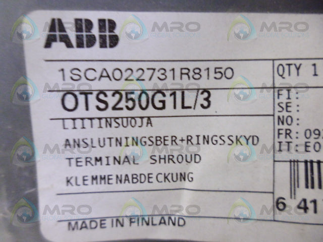 ABB OTS250G1L/3 MOUNTING TERMINAL SHROUD *NEW IN FACTORY BAG*