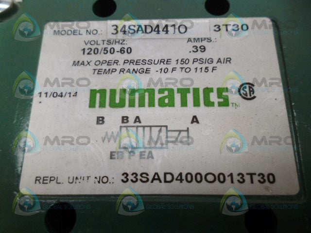 NUMATICS 34SAD4410 PNEUMATIC SOLENOID VALVE *NEW NO BOX*