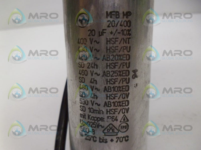 INDUSTRIAL MRO MFBMP 20/400 CAPACITOR *USED*