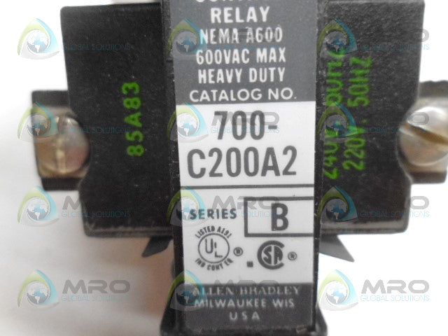 ALLEN BRADLEY 700-C200A2 SER. B CONTROL RELAY *USED*