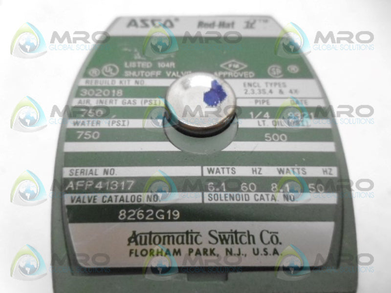 ASCO 8262G19 SOLENOID VALVE *USED*